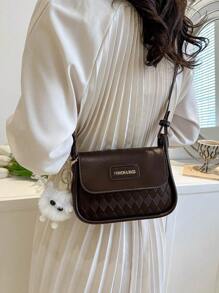 Letter Patch Decor Saddle Bag Nắp nhỏ - Cà phê nâu - Xem 2