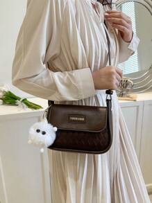 Letter Patch Decor Saddle Bag Nắp nhỏ - Cà phê nâu - Xem 4