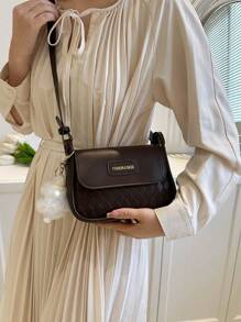 Letter Patch Decor Saddle Bag Nắp nhỏ - Cà phê nâu - Xem 6