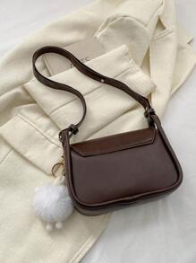 Letter Patch Decor Saddle Bag Nắp nhỏ - Cà phê nâu - Xem 7