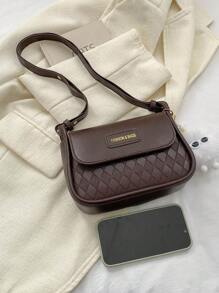 Letter Patch Decor Saddle Bag Nắp nhỏ - Cà phê nâu - Xem 8