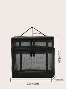 極簡風格手提包小拉鍊黑色網紗 - 黑色 - 查看 6