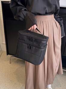 極簡風格手提包小拉鍊黑色網紗 - 黑色 - 查看 7