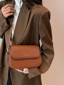 Letter Graphic Saddle Bag Small Flap - Brown - View 1