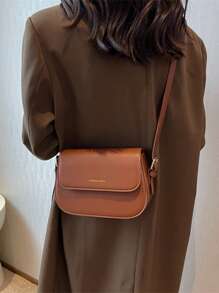 Letter Graphic Saddle Bag Small Flap - Brown - View 2