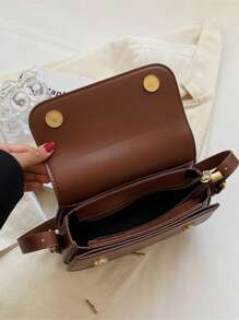 Letter Graphic Saddle Bag Small Flap - Brown - View 4