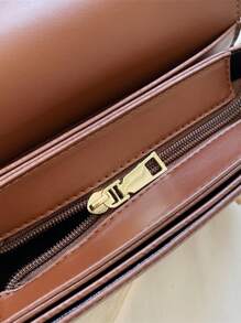 Letter Graphic Saddle Bag Small Flap - Brown - View 5