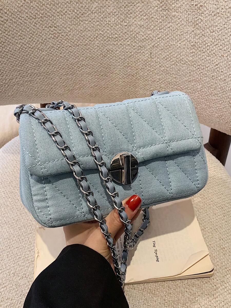 Túi vuông chần bông nắp nhỏ - Màu xanh lam - Xem 1