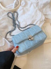 Túi vuông chần bông nắp nhỏ - Màu xanh lam - Xem 3