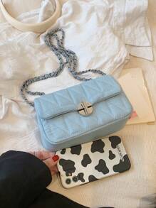 Túi vuông chần bông nắp nhỏ - Màu xanh lam - Xem 4