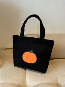 Fruit Graphic Square Bag Medium Double Handle - Black - View 1
