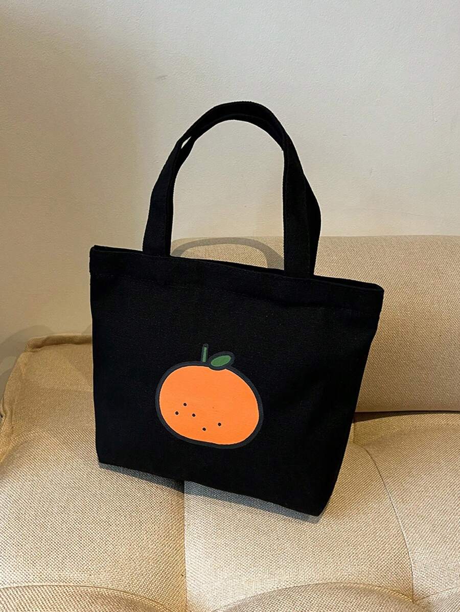 Fruit Graphic Square Bag Medium Double Handle - Black - View 1