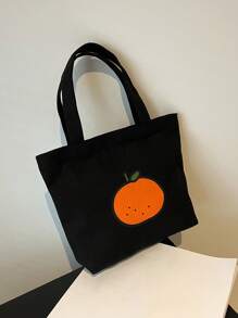 Fruit Graphic Square Bag Medium Double Handle - Black - View 2