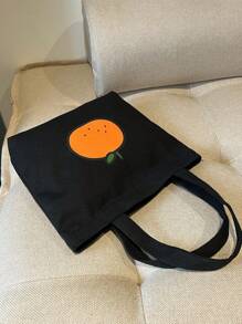 Fruit Graphic Square Bag Medium Double Handle - Black - View 5