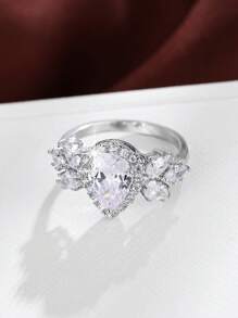 1入組奢華方晶鋯石圓環適合女士適用於宴會首飾類 - 銀色 - 查看 2