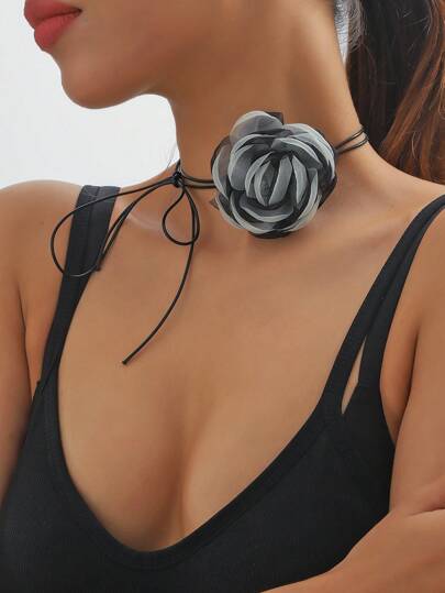 1pc Fashion Two Tone Flower Decor Choker For Women For Daily Decoration