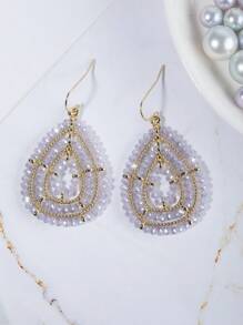 1 对手工串珠玻璃珠泪滴形和圆形耳环，复古波西米亚风格，多色可选（灰色、黑色、绿色、粉色、白色、橙色、紫色、香槟色），奢华品质，适合日常佩戴、度假佩戴、派对佩戴、送礼 - 淡紫色 - 查看 1