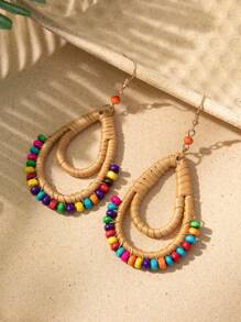 1對波西米亞多色珠子裝飾藤耳墜適合女士日常裝飾 - 彩色 - 查看 1