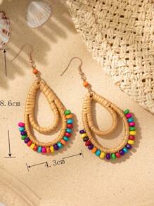 1對波西米亞多色珠子裝飾藤耳墜適合女士日常裝飾 - 彩色 - 查看 3