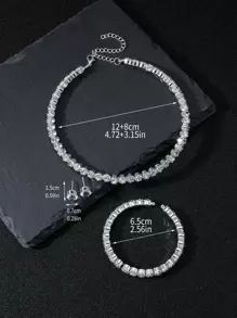 4pcs/set Luxury Rhinestone Jewelry Set For Women For Daily Decoration - Silver - View 3