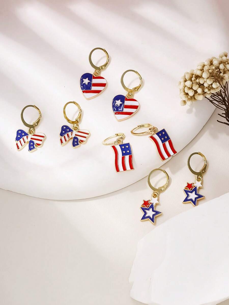 1 Ngôi Sao Thời Trang & Họa Tiết Sọc Nơ & Bông Tai Giọt Tim Dành Cho Nữ Trang Trí Hàng Ngày - Nhiều màu - Xem 1