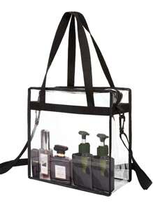 Clear Bag, Stadium Approved Clear Tote Bag With Zipper Waterproof Crossbody Messenger Shoulder Bag Adjustable Strap School Bag For Graduate, Teen Girls, Freshman, Sophomore, Junior & Senior In College, University & High School, Perfect For Outdoors ,Travel & Back To School ,Fashionable Transparent, Clear Waterproof Bag For Women, Perfect For Summer, Vacation & Beach, Waterproof, Sandproof Transparent Bag, Beach Sports Picnic Snacks Clear Purse For Women,Tready Clear Book Bag - Clear - View 3