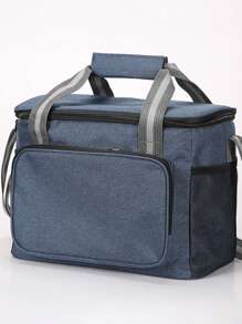 15L 便攜式保溫午餐袋食品盒耐用防水辦公室冷藏午餐盒冰絕緣盒露營牛津晚餐袋帶肩帶野餐包情侶男女通用學生餐加厚鋁箔便攜式絕緣盒 - 藏蓝色 - 查看 1
