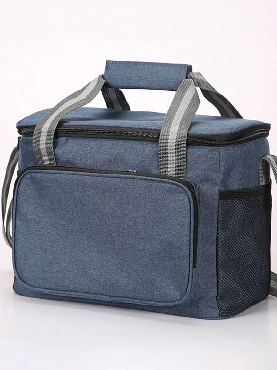 15L 便攜式保溫午餐袋食品盒耐用防水辦公室冷藏午餐盒冰絕緣盒露營牛津晚餐袋帶肩帶野餐包情侶男女通用學生餐加厚鋁箔便攜式絕緣盒 - 藏蓝色 - 查看 1
