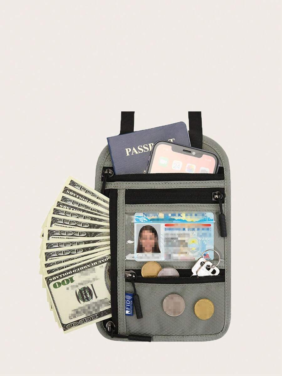 射頻識別阻塞拉鍊護照夾卡包 - 灰色 - 查看 1