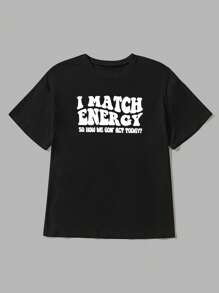 CovetEZ 夏季标语图案 T 恤 - 黑色 - 查看 3