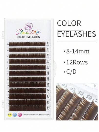 Glamlash 1 صندوق 12 صف بني 8-14 مم مزيج رموش فردية رموش رموش اصطناعي