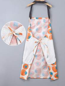 1pc Orange Print Apron, Modern Waterproof Oil-proof Chef Apron For Kitchen, Baking - Orange - View 2