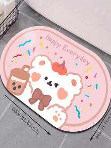 1pc Cartoon Graphic Bath Rug, Cute Oval Polyester Floor Mat, For Bathroom - Multicolor - View 2