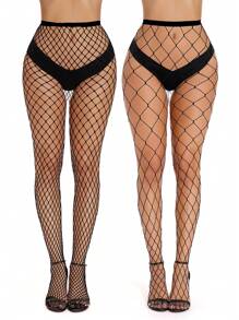 2雙/性感女式高彈力鏤空大號漁網連褲襪（不含內褲）
