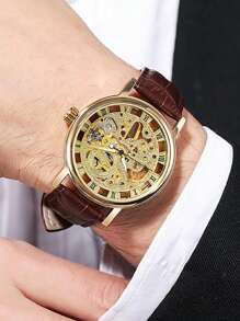 LONGLUX Hombres Reloj mecánico esqueleto - Marrón - Ver 2