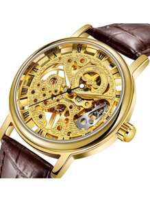 LONGLUX Hombres Reloj mecánico esqueleto - Marrón - Ver 3