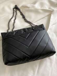 Túi đeo chéo xích đơn giản thường ngày dành cho phụ nữ, Túi đeo vai thời trang đơn giản dùng hàng ngày, Túi xách thiết kế cho nữ - màu đen - Xem 2