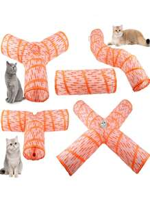 1pc Letter Graphic Foldable Cat Tunnel For Cat For Play - Orange - View 1