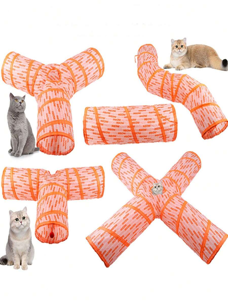 1pc Letter Graphic Foldable Cat Tunnel For Cat For Play - Orange - View 1