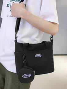 APASTTCA Bolso con asa superior con parche de letras, doble asa con monedero para bolsa de playa diaria, bolsa de compras, bolsa reutilizable, bolsa de lona para viajes y trabajo - Negro - Ver 1