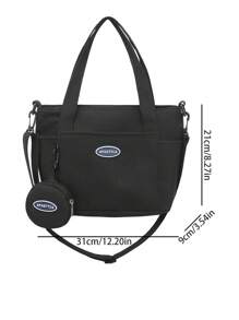 APASTTCA Bolso con asa superior con parche de letras, doble asa con monedero para bolsa de playa diaria, bolsa de compras, bolsa reutilizable, bolsa de lona para viajes y trabajo - Negro - Ver 2