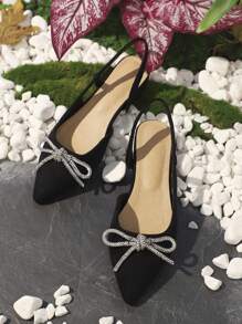 atractivo Zapatos planos destalonados para de serraje falso con diamante de imitación & con diseño de lazo Zapatillas planas