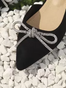 atractivo Zapatos planos destalonados para de serraje falso con diamante de imitación & con diseño de lazo Zapatillas planas