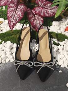 atractivo Zapatos planos destalonados para de serraje falso con diamante de imitación & con diseño de lazo Zapatillas planas