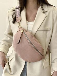 Litchi Embossed Bum Bag Dusty Pink Adjustable Strap - Pink - View 1