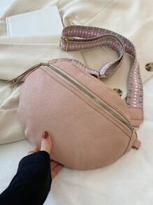 Litchi Embossed Bum Bag Dusty Pink Adjustable Strap - Pink - View 4