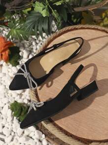 atractivo Zapatos planos destalonados para de serraje falso con diamante de imitación & con diseño de lazo Zapatillas planas