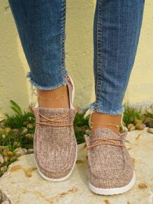 女士幾何樣式一腳蹬織物前繫帶運動鞋 - 卡其色 - 查看 5