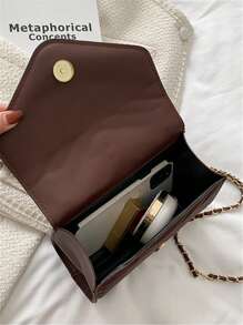 Mini Square Bag Chevron Chain Flap PU - Coffee Brown - View 5