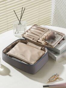 多功能化妆包套装，大容量，防水，记忆面料，适用于化妆品、洗漱用品收纳，化妆包/化妆袋/护肤包/洗漱包/收纳袋，旅行必备，邮轮必备，宿舍必备，婚礼伴娘礼物，妈妈礼物，生日礼物，送给朋友和老师的礼物，家居装饰，浴室客厅卧室装饰，浴室收纳，珠宝收纳，唇油收纳，指甲油收纳，化妆包收纳，化妆包，化妆盒，送给女性的礼物，圣诞礼物，女性送礼佳品 - 灰色 - 查看 5